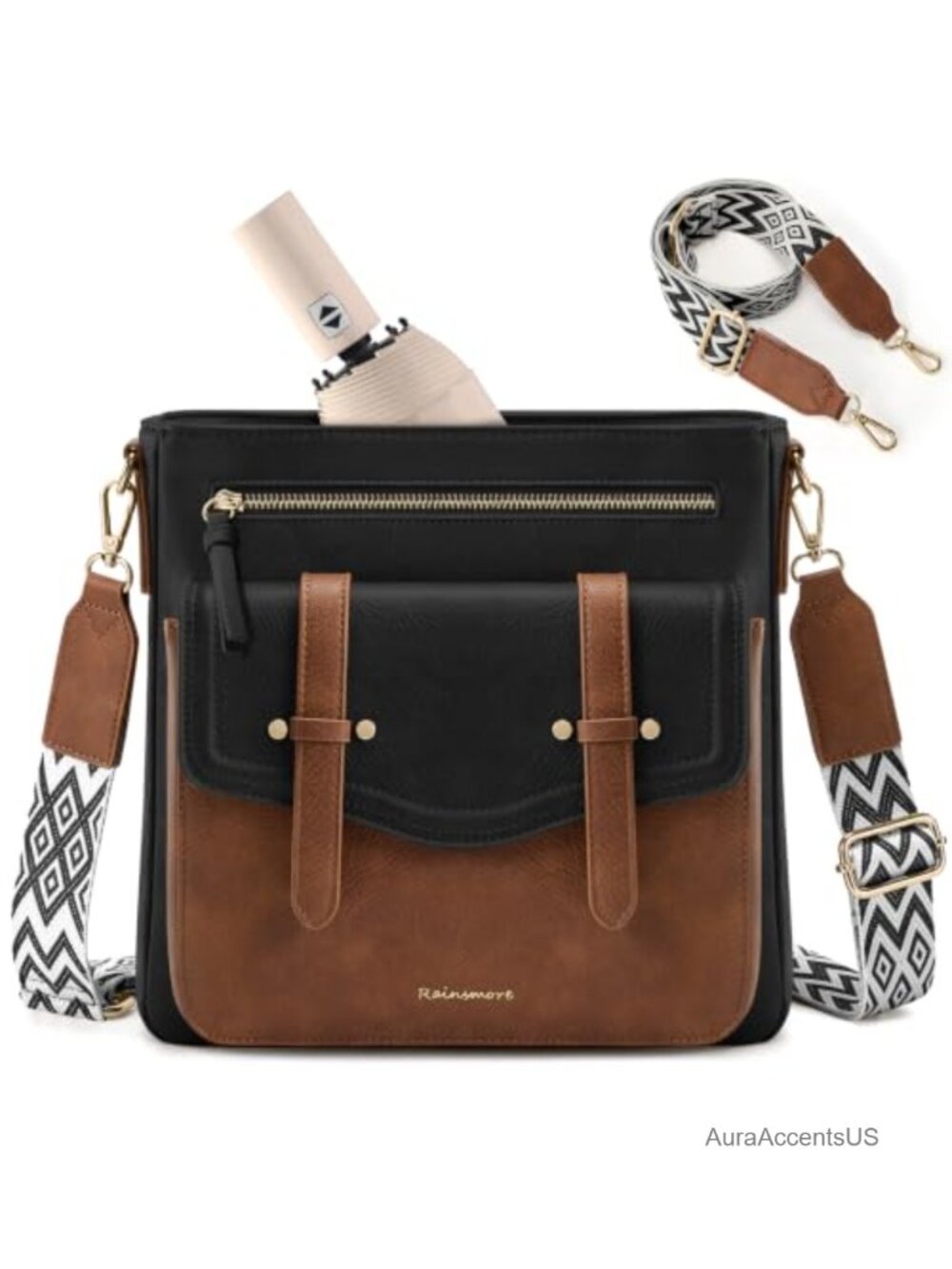 Medium Leather Crossbody Bag with Multi-Pockets Waterproof Adjustable Strap
